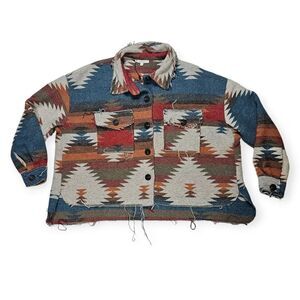 Veveret Serape Aztec Southwestern Button Down Long Sleeve Top Women's Size Large